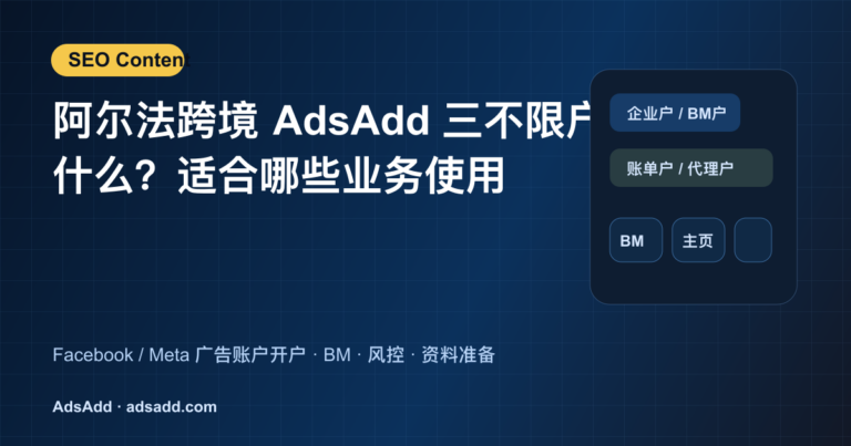 阿尔法跨境 AdsAdd 三不限户是什么？适合哪些业务使用 - AdsAdd SEO封面图